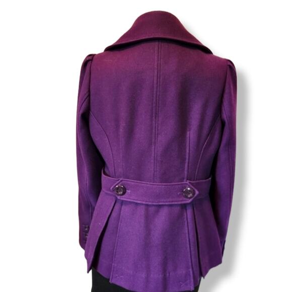 Guess Wool Blend Double Breasted Pea Coat Deep Purple Size Medium - Picture 2 of 16